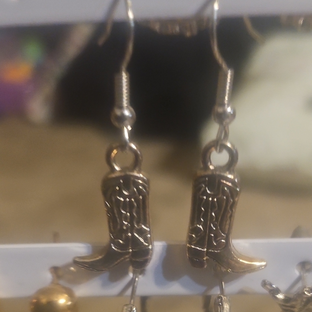 Silver Cowboy Boot Earrings